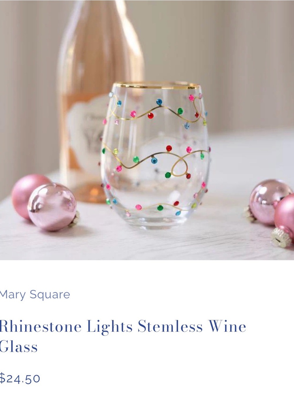 Rhinestone Lights Stemless Wine Glass - Gold Rim with Multicolor Gems